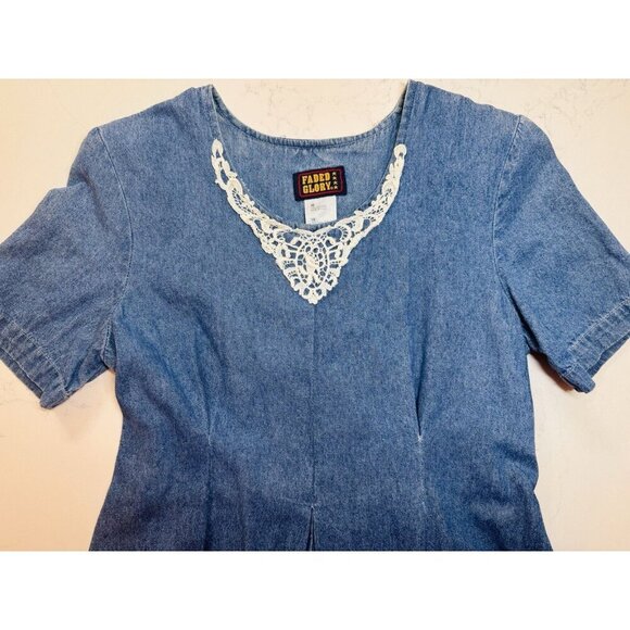 Vintage Faded Glory Denim Dress Size 10 Floral Embroidery Western Cottage Core - Picture 3 of 10